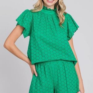 Green Eyelet Top